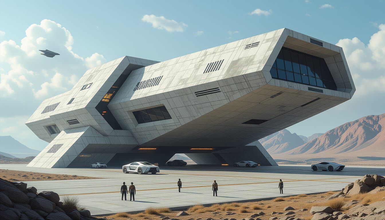 Cosmic Hangar in Monolithic Brutalist Style