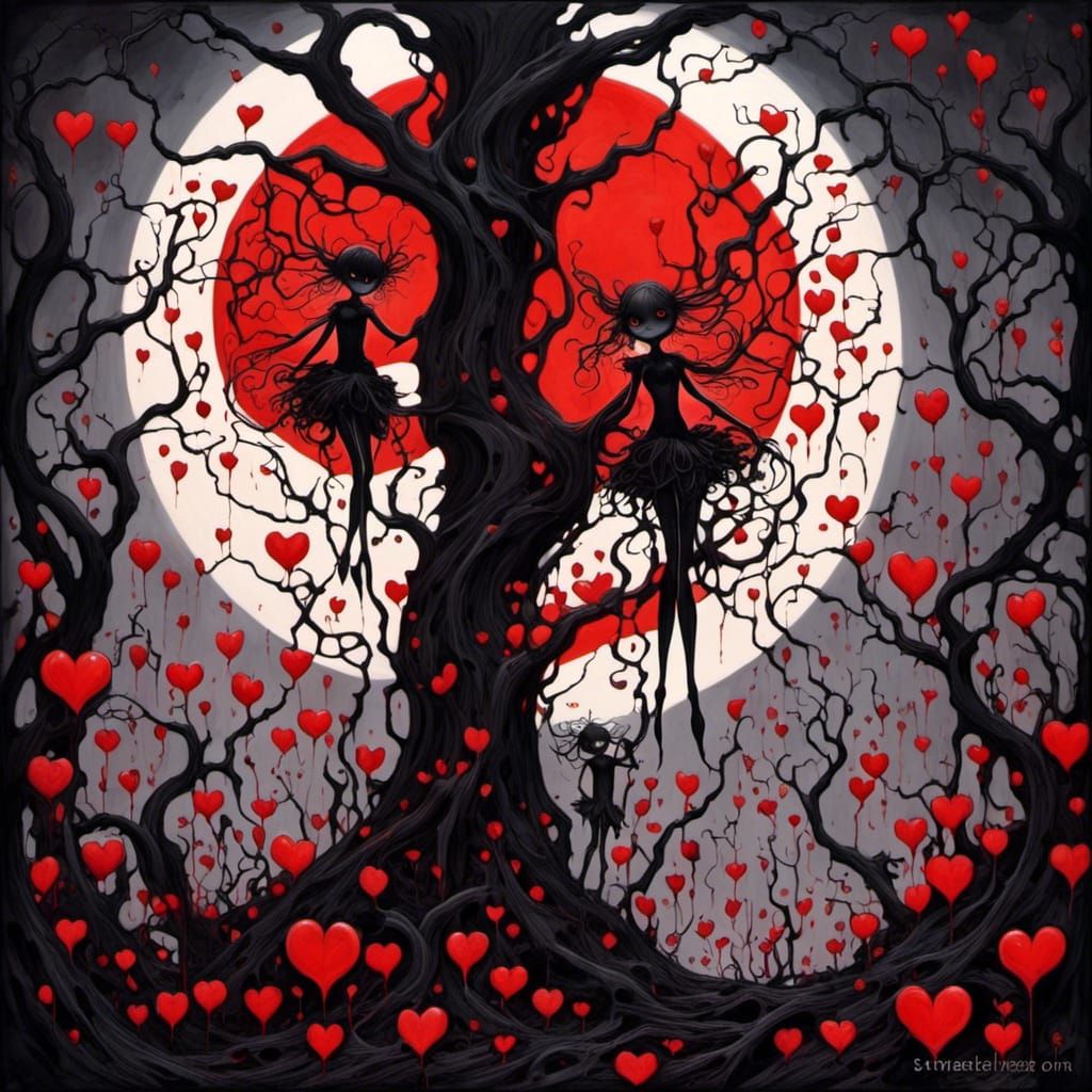 Spooky Valentine Fairies in Nightmarish Anime Art