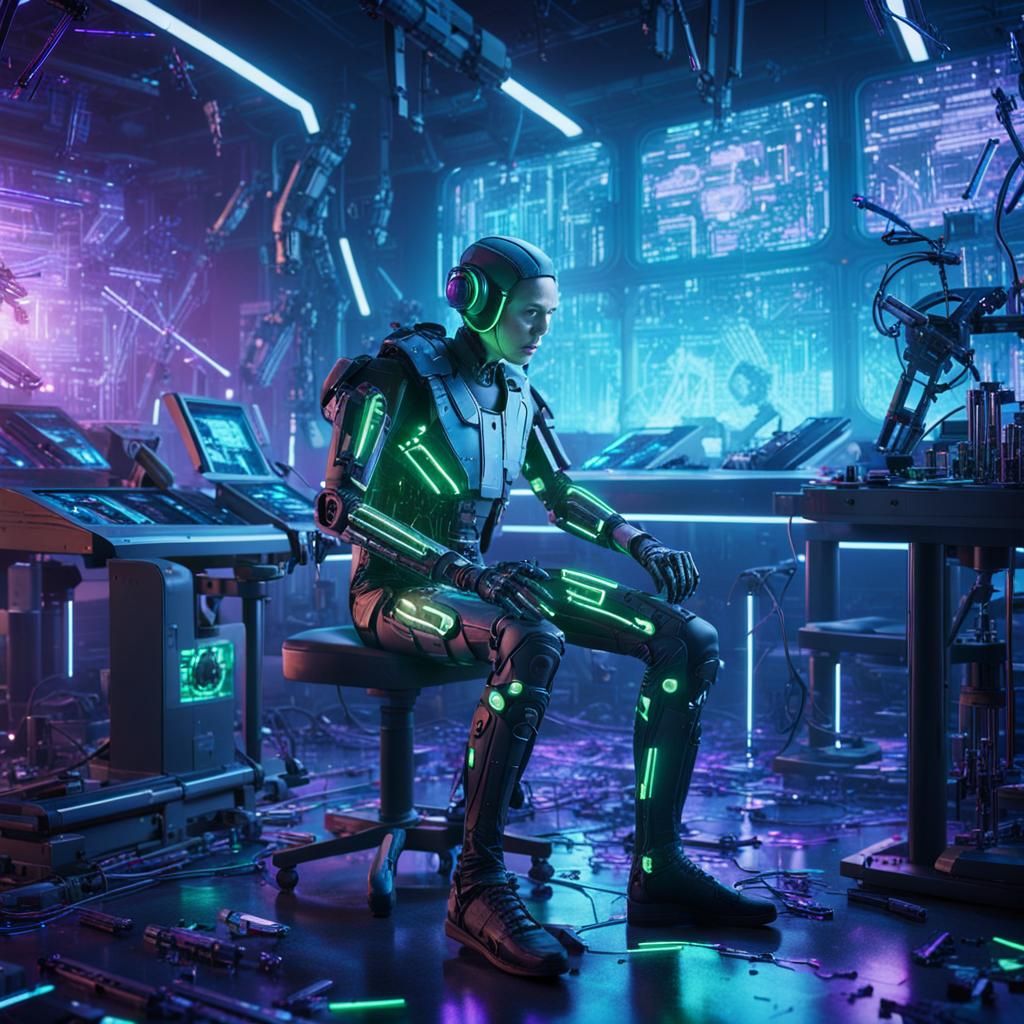 Cyberpunk Transformation in Futuristic Laboratory