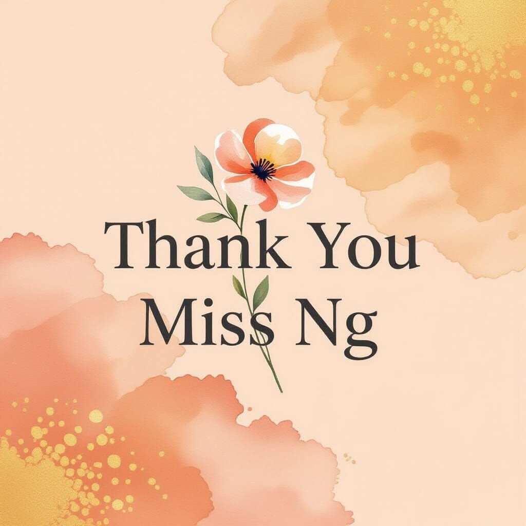 Minimalist Thank You Card for Miss Ng with Watercolor Flower