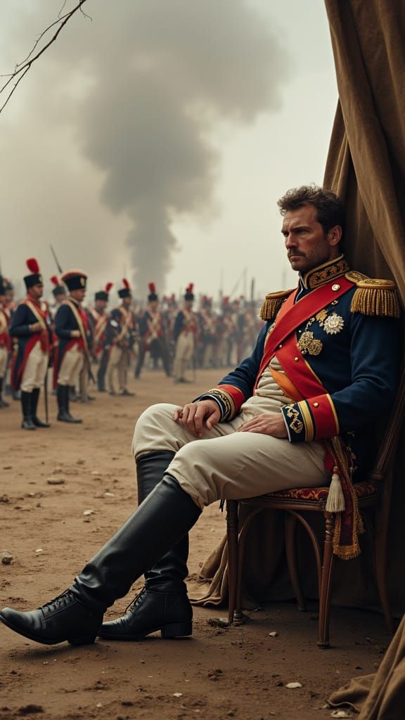 Napoleon at Campaign Headquarters in War-Torn Landscape
