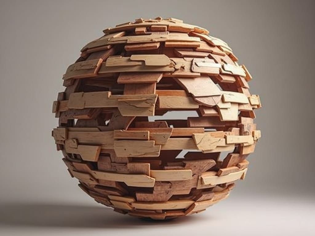 Dramatic Multi-Layered Wooden Sphere in Studio Lighting