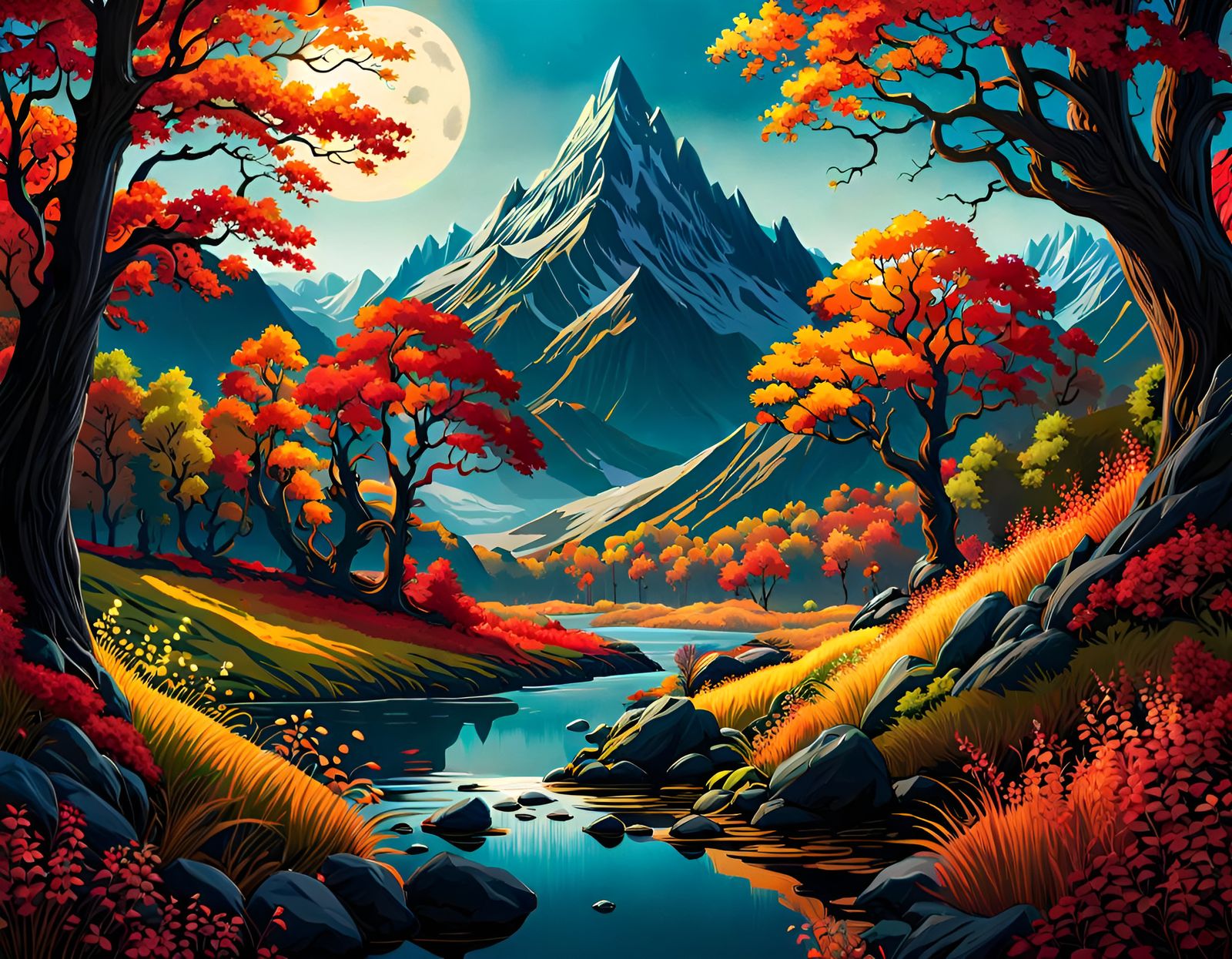 Autumn Landscape in Impressionist Gouache Style