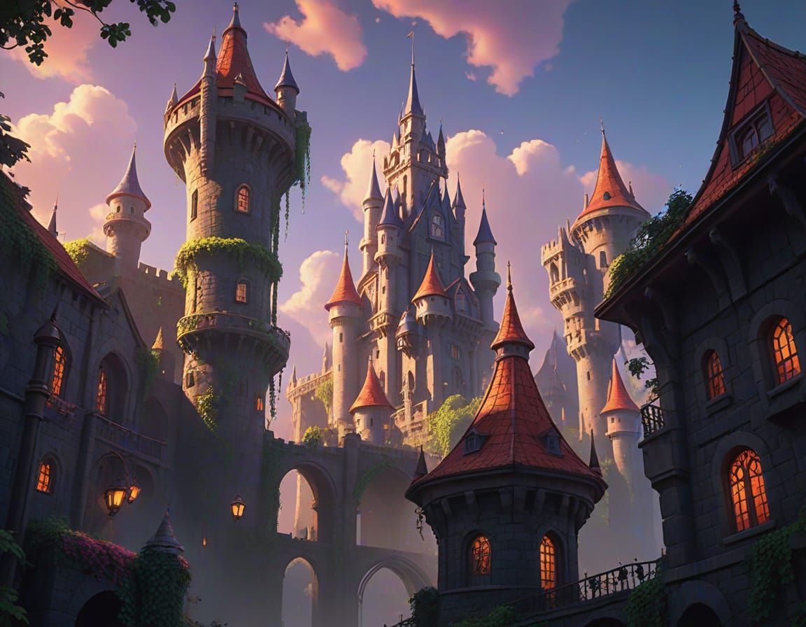 Pixar-Style Fantasy Castle in Vibrant Daylight