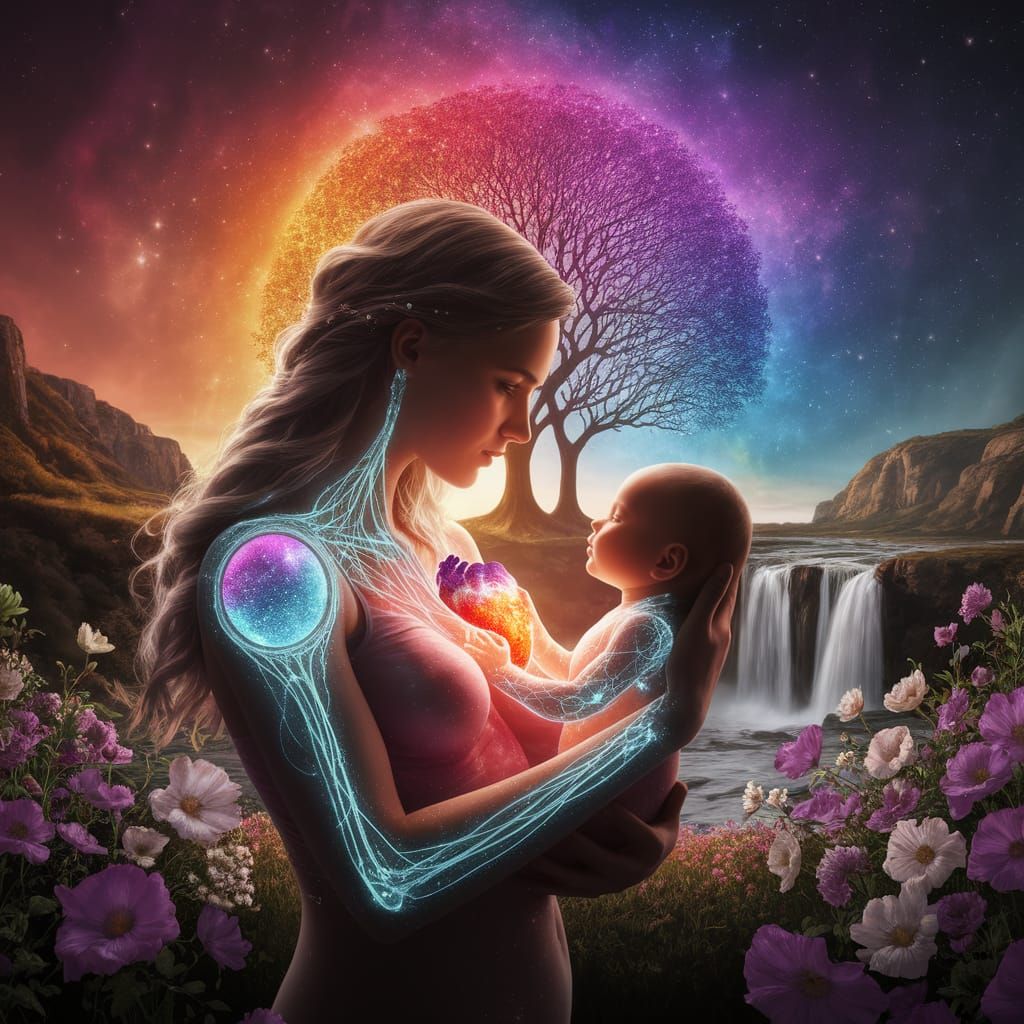 Mother's Loving Gift in a Vibrant Cosmos