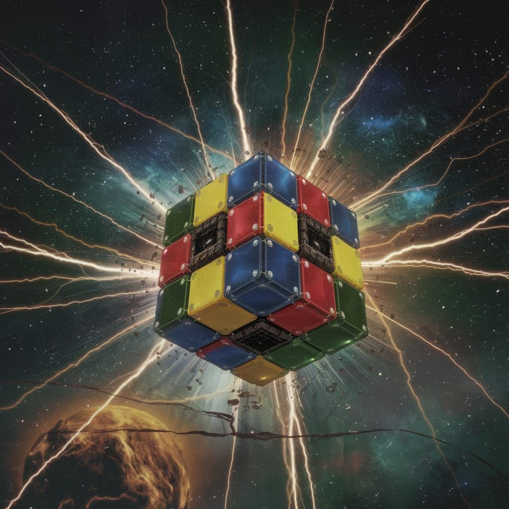 4D Cube Exploring Galaxy Pattern with Lightning Streaks