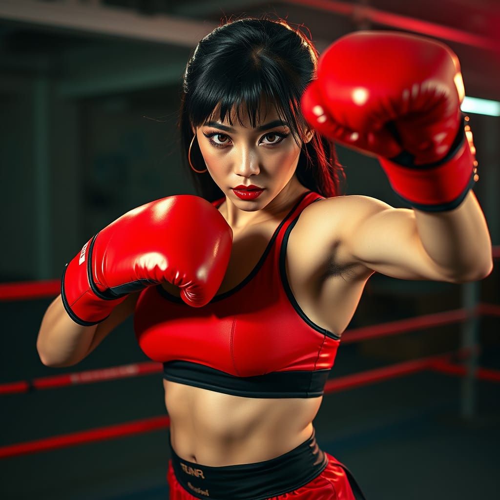Retro Asian Boxer with Egyptian Makeup in Vivid Colors