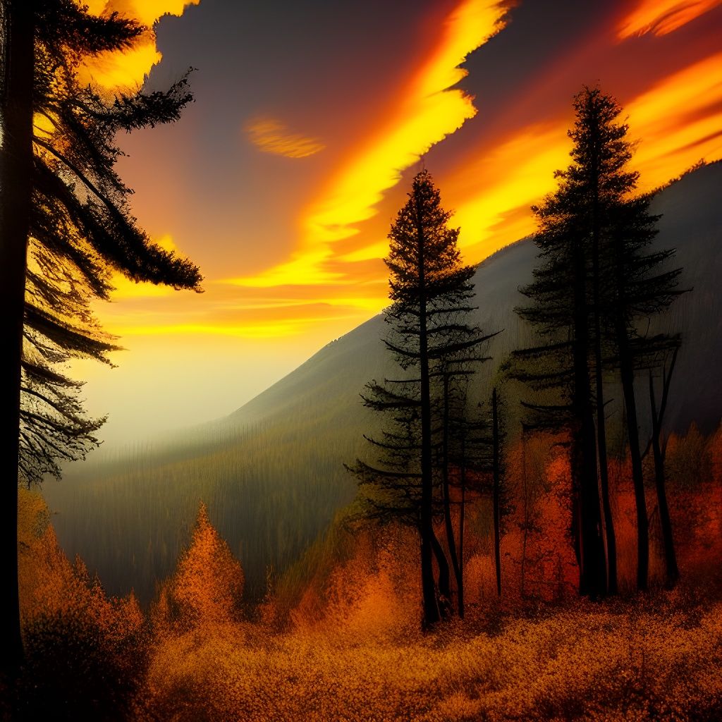 Surreal Sunset Over Autumn Mountain Range