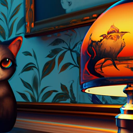 Hyperdetailed Lamp and Cat Concept Art