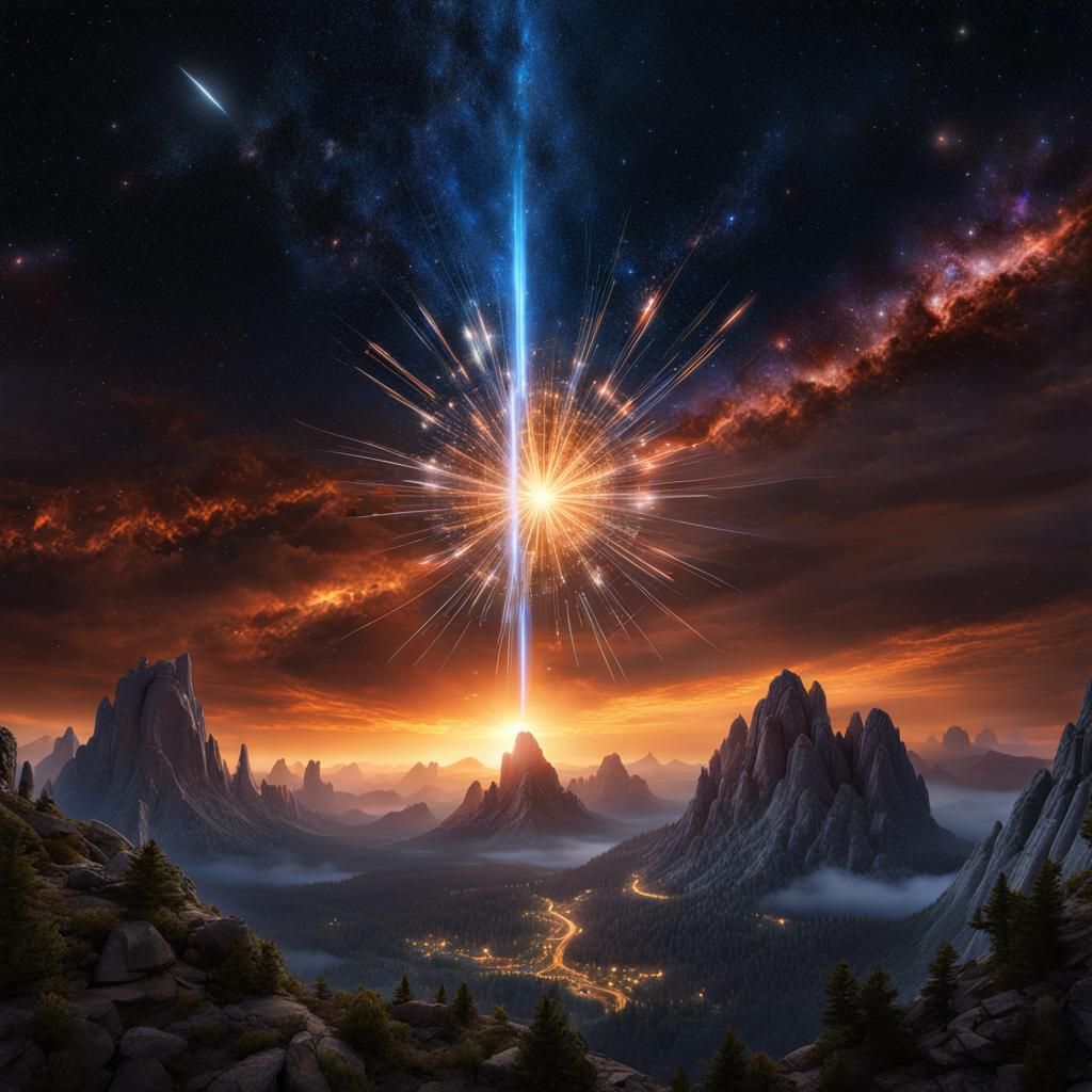 Spectacular Star Burst in Night Sky: Hyperdetailed Digital A...