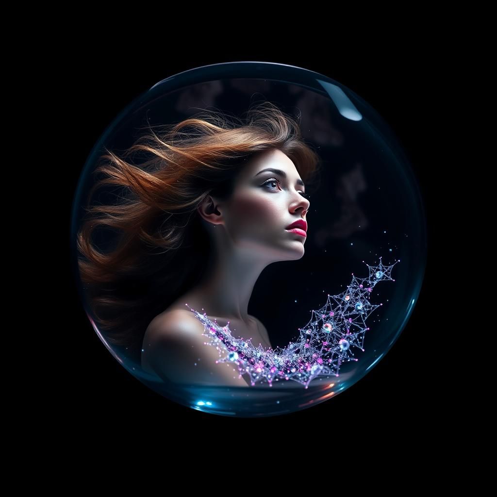 Woman Floating in Glass: 3D Photosymphonic Art