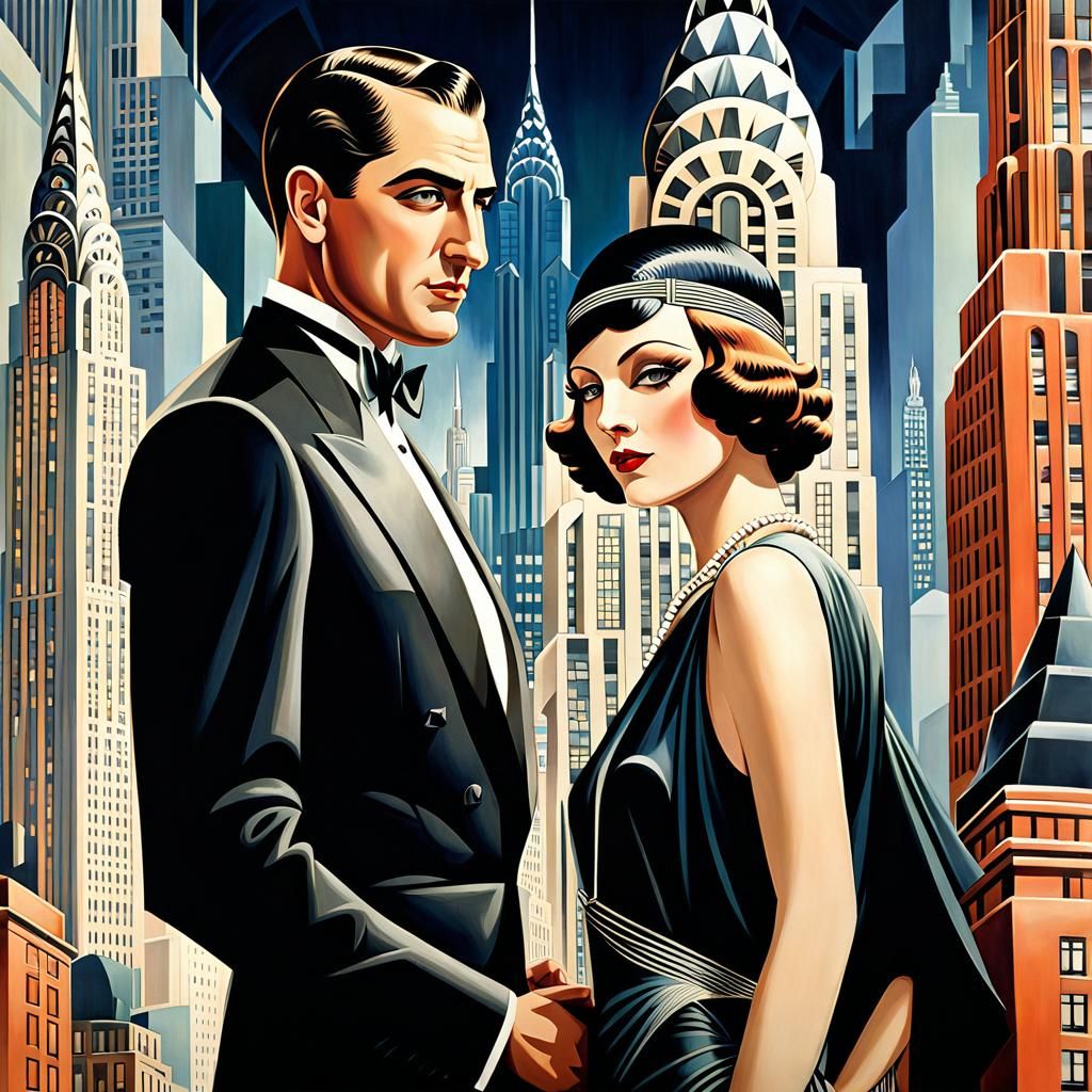 1920s Flappers and Art Deco Cityscape