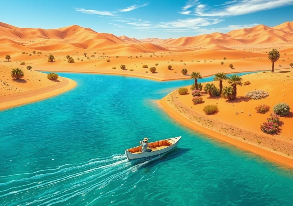 Desert River Boat Ride Inspired by James Gurney