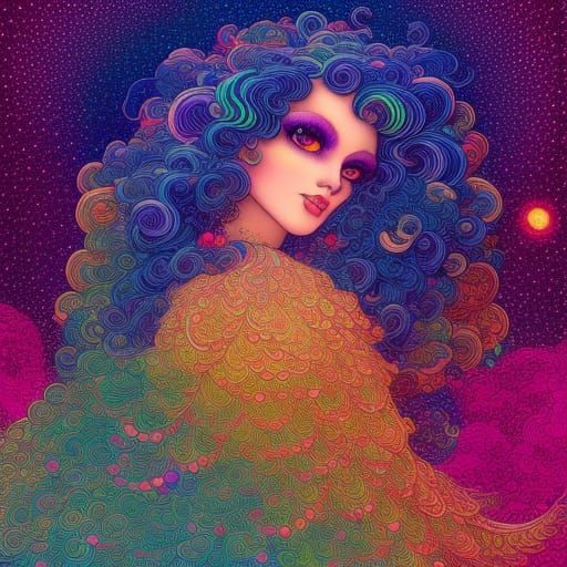 Celestial Strawberry Shortcake Goddess in Art Nouveau Style