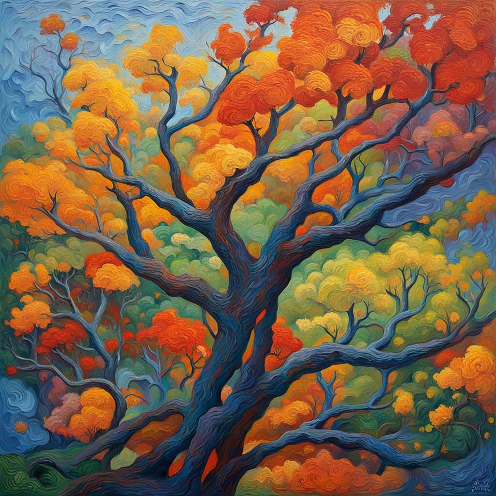Colorful Neo-Impressionist Painting in Impasto Style