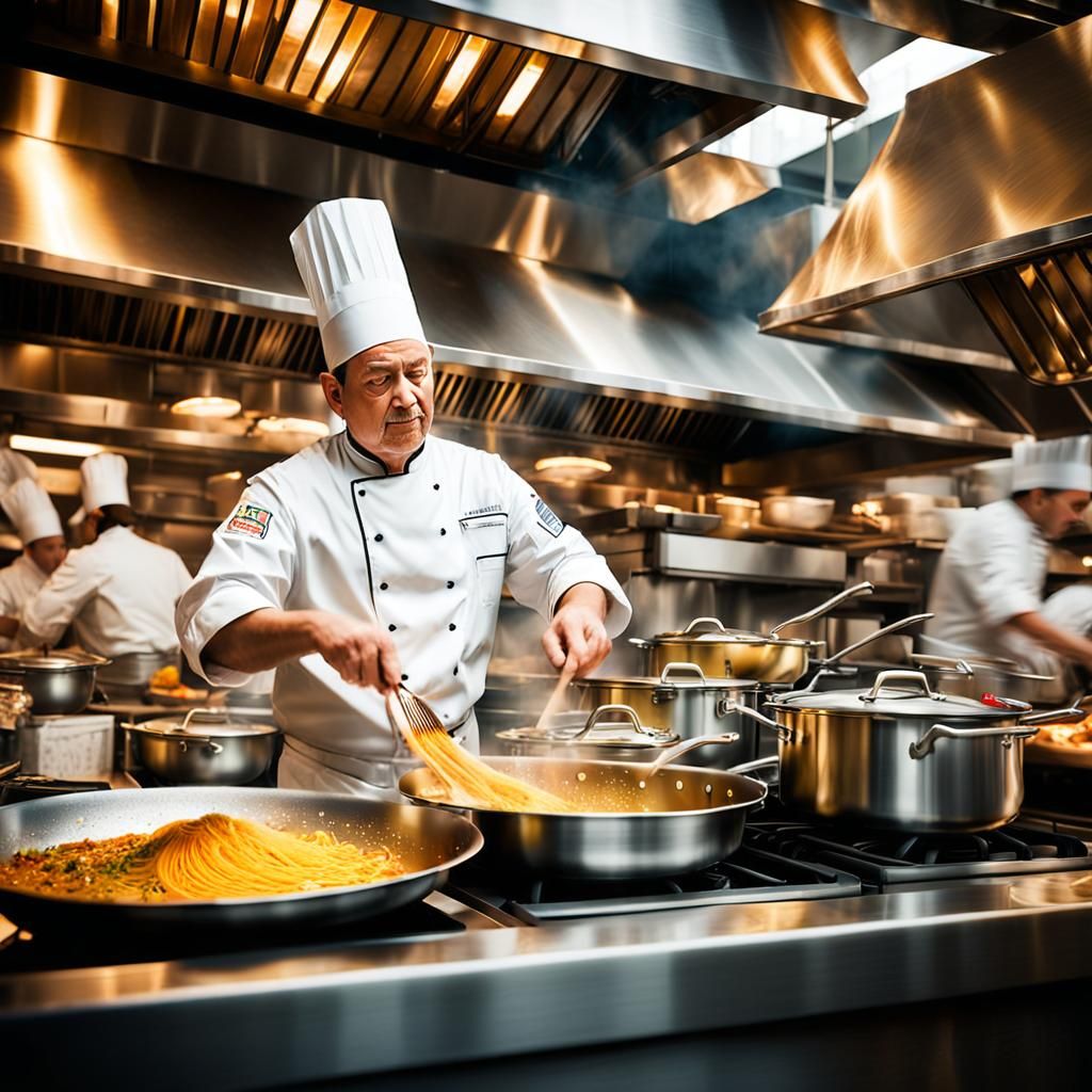 Chef Cooking: Impressionist Oil Painting in Restaurant