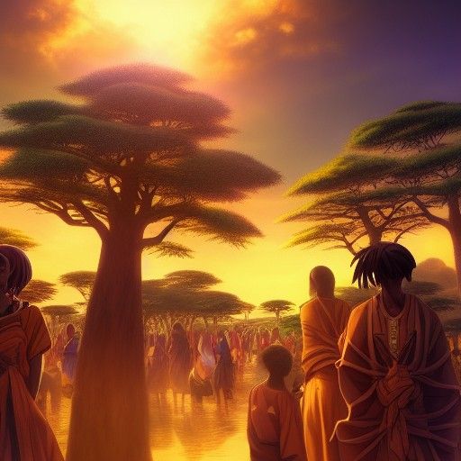 Anime African Village in Matte Painting Style