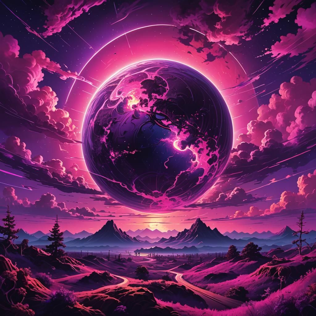 Synthwave Lunar Eclipse in Neon Retro Style