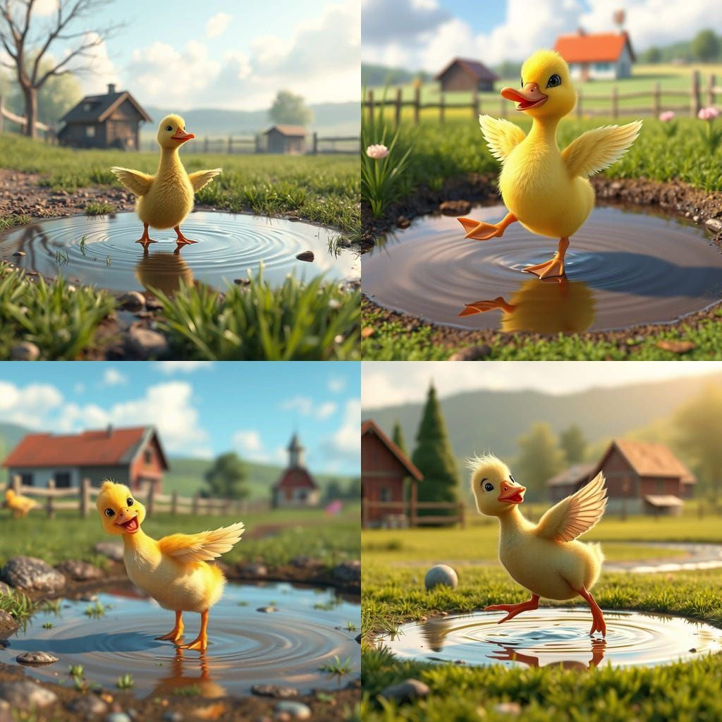 Dancing Duckling in Puddle: 3D Anime Art