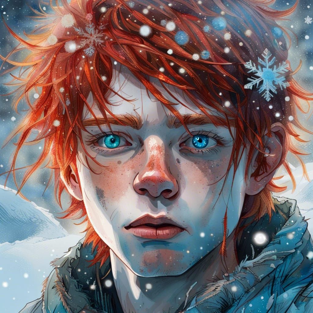 Snowflake Boy Portrait in Watercolor Style