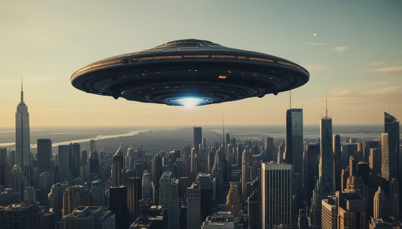 Giant UFOs Over Toronto Sky Cinematic Sci-Fi Art