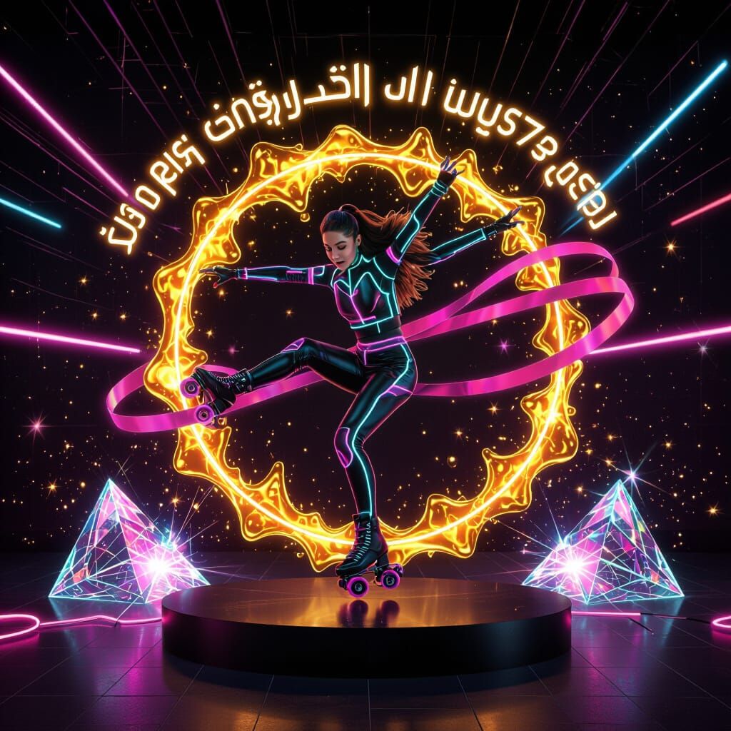 Cyber-Glam Girl Wall-Ride in Futuristic Style