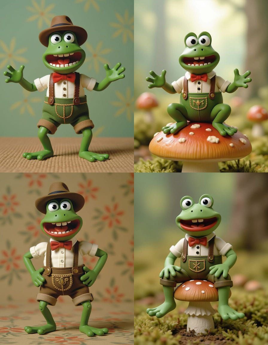 Surprised Frog in Lederhosen: Aardman Animation Style