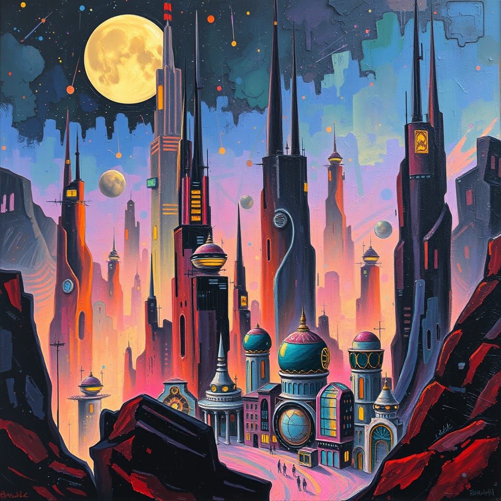 Alien Cityscape in Impasto Style