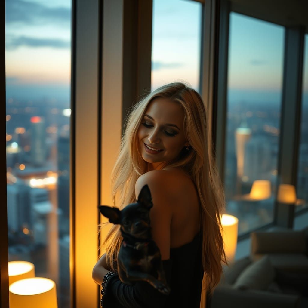 Woman and Chihuahua in a Modern Apartment