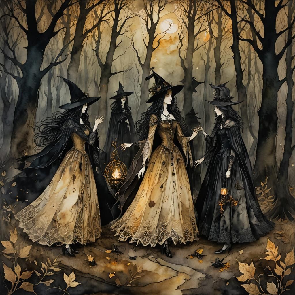 Whispers in the Dark: Mysterious Witches in a Gothic Forest