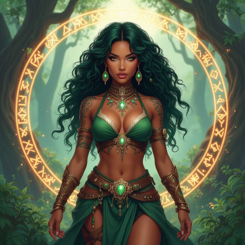 Afro-Latina Warrior Sorceress in Art Nouveau Style