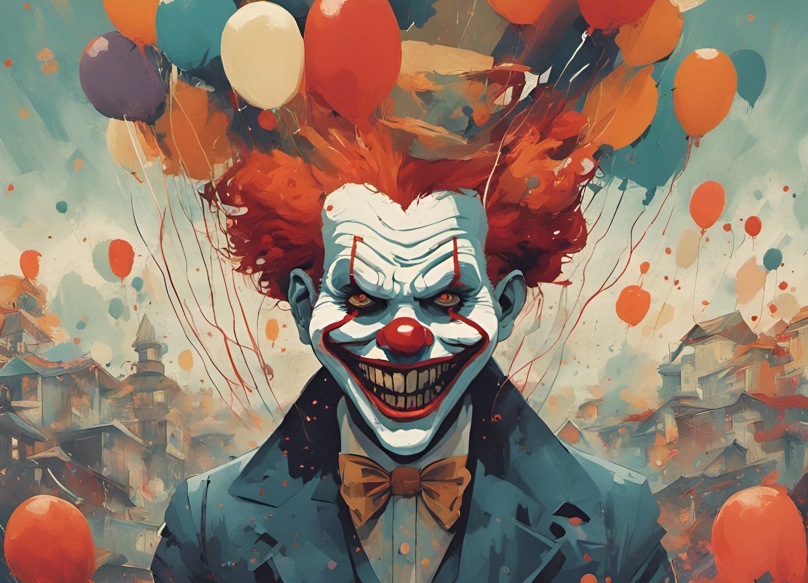 Colorful Horror Clown in Composite Art Style