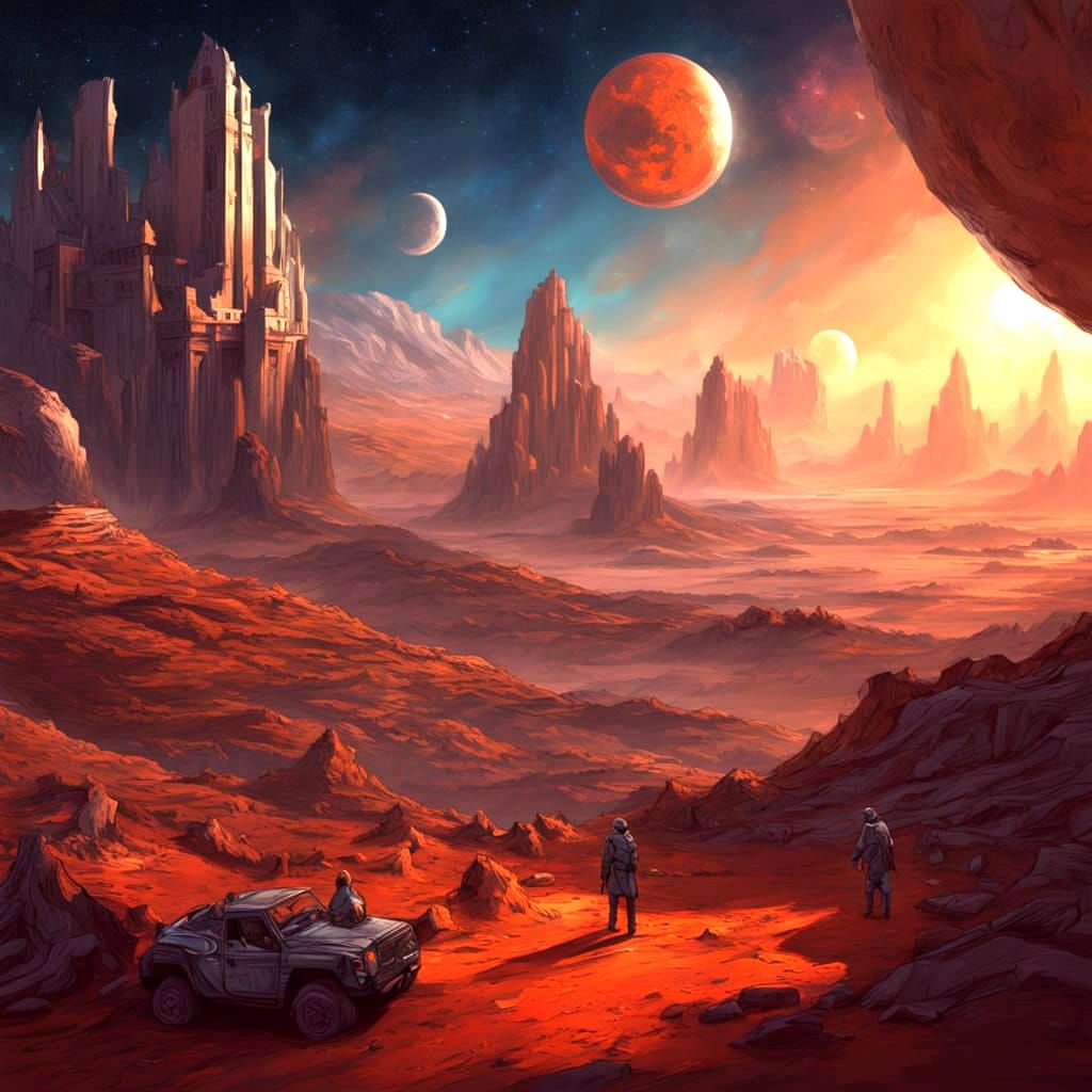 Mars Colony Celebrates Special Day: Cosmic Illustration
