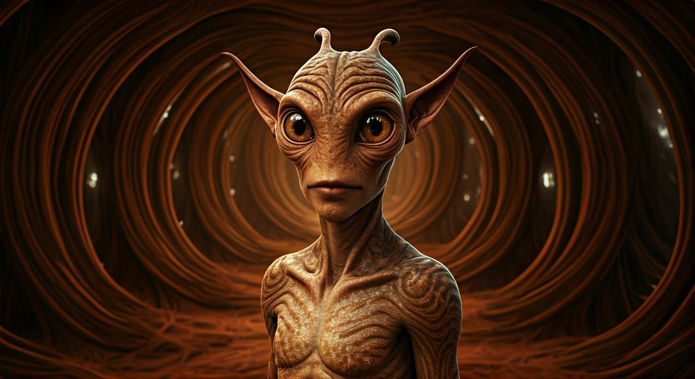 Brown Alien Being in Organic Alien Room