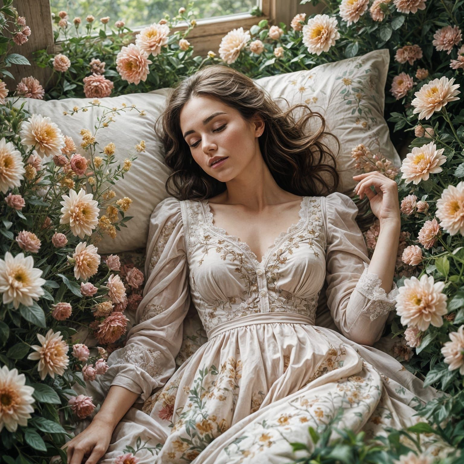 Romantic Impressionist Woman in a Floral Oasis