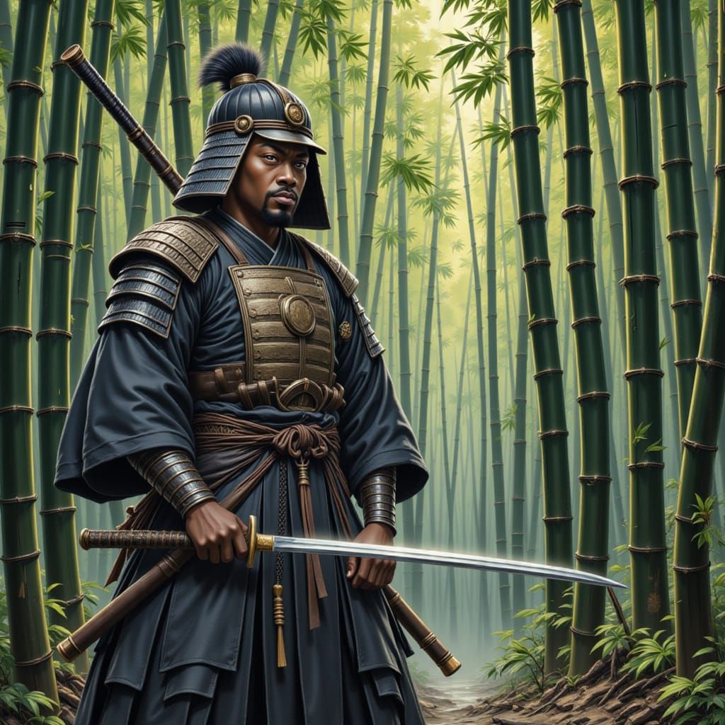 Samurai in Bamboo Forest: A Walking Dead Comic Style Illustr...