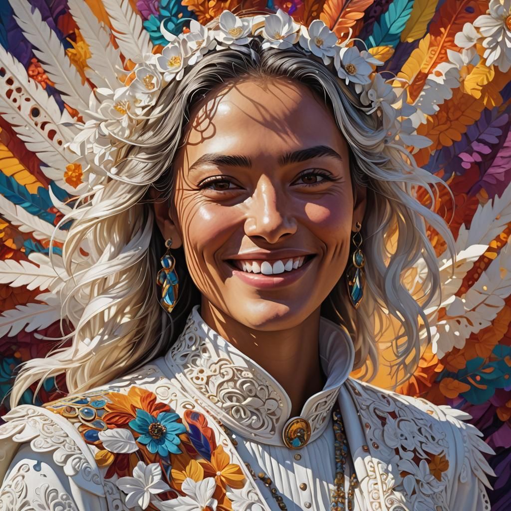 Person in White Clothes with Colorful Background