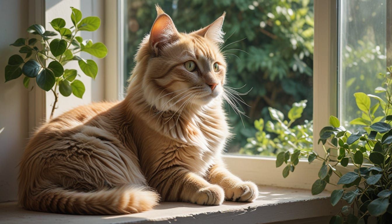 Whimsical Feline in Lush Greenery, Inspired by Matisse's Lin...