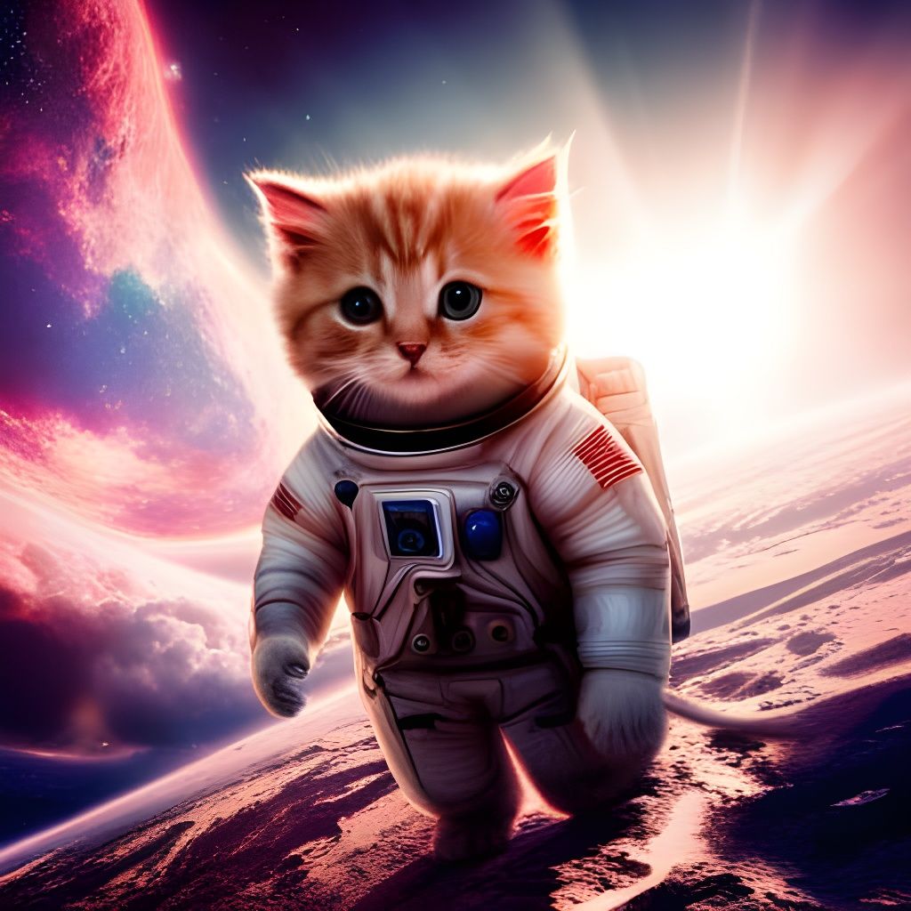Kitten Astronaut on Spacewalk in Detailed Digital Art