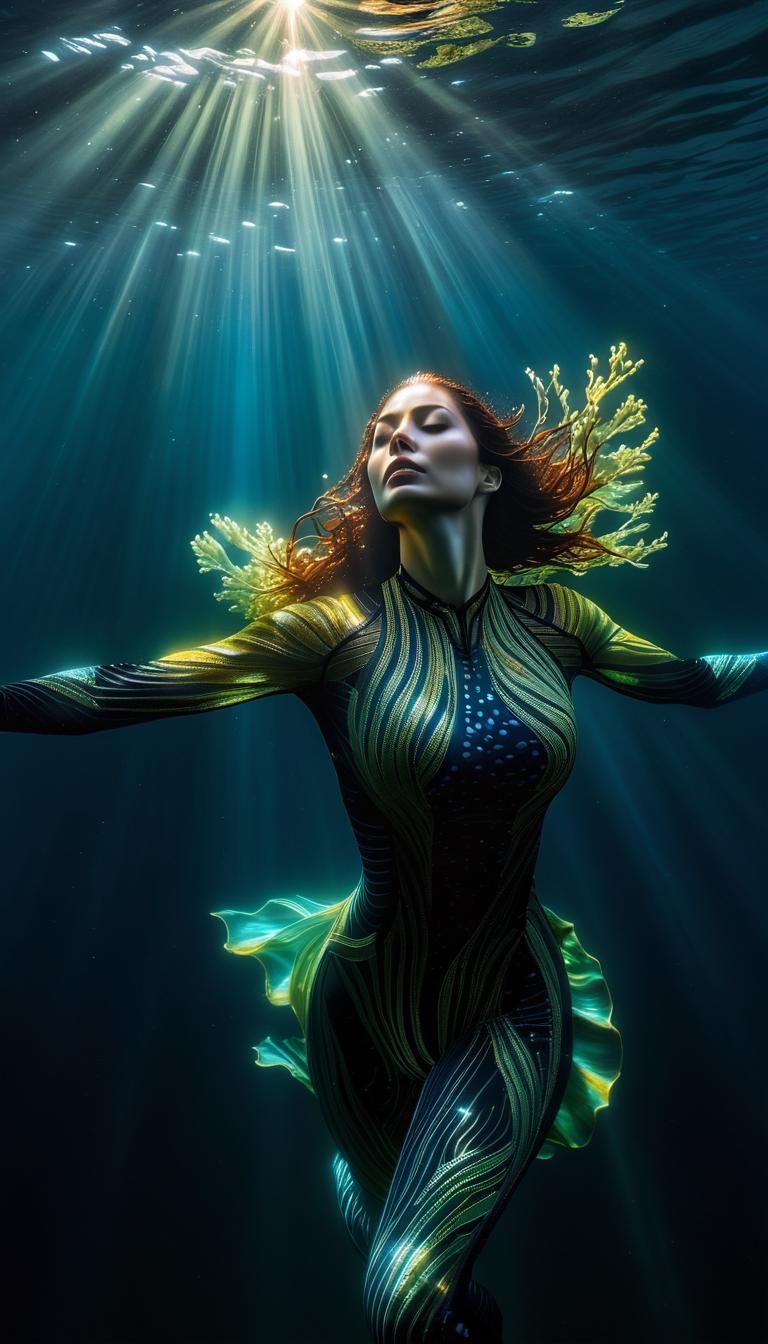 Eerie Bioluminescent Underwater Scene in Photorealistic Styl...