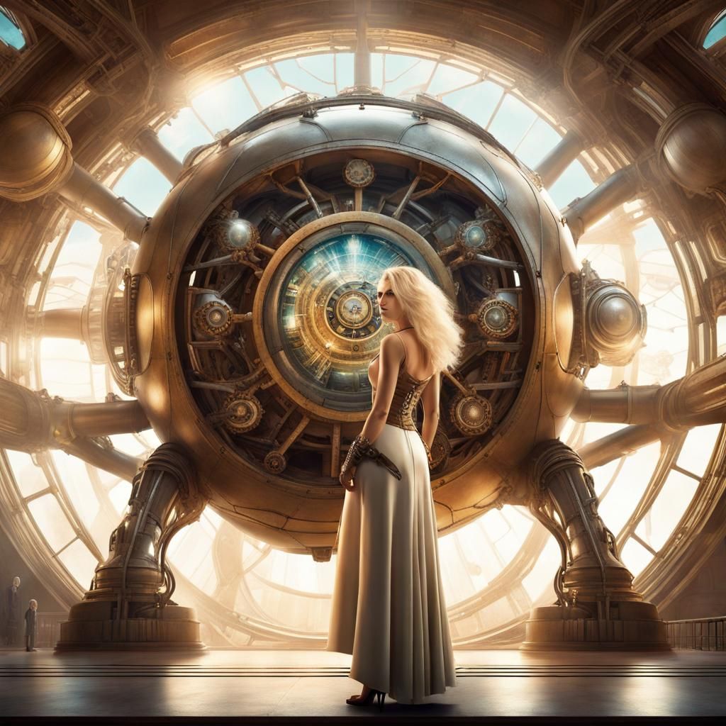 Blonde Woman and Futuristic Time Machine