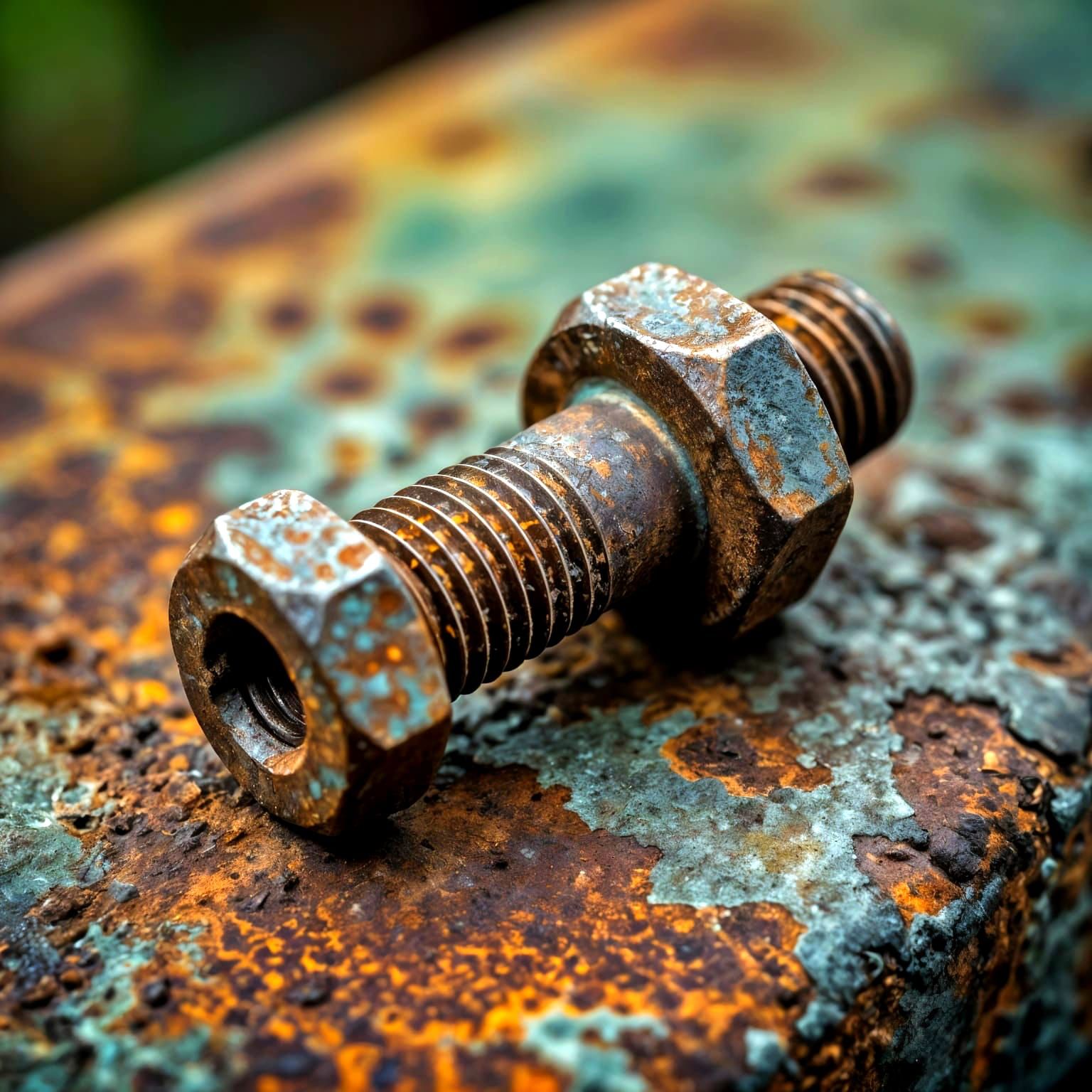 Macro Photo of Rusted Bolt and Nut Assembly