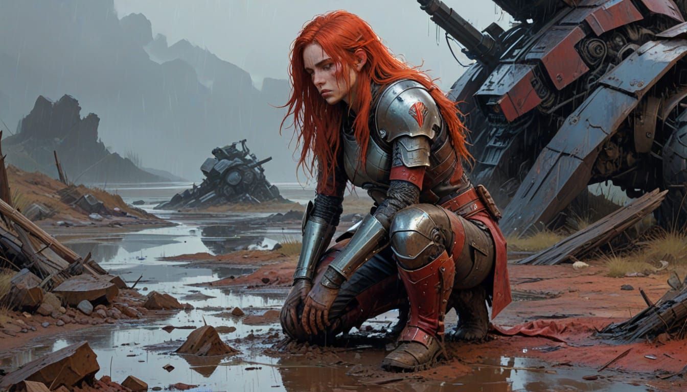 Gritty Fantasy Woman in Watercolor and Ink