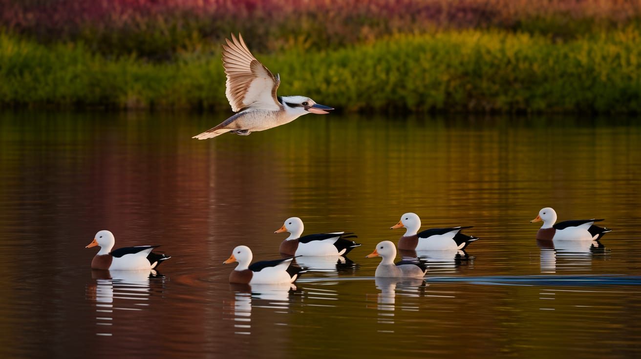 Kookaburra in Flight over Serene Australian Wetlands