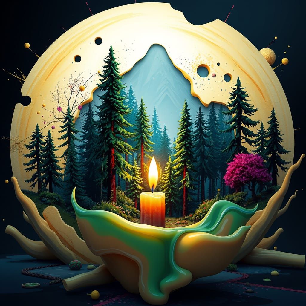 Melting Candle Reveals Forest in Graffiti Art