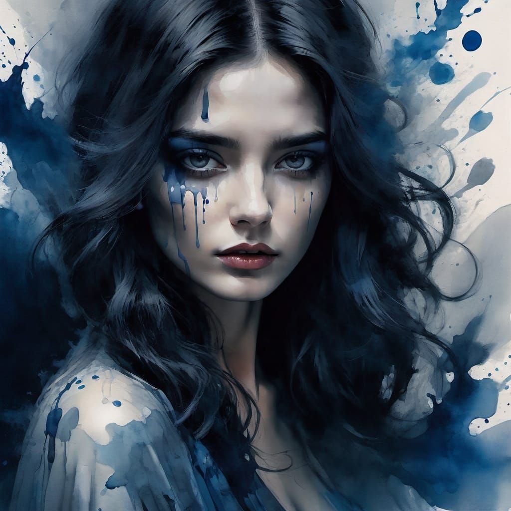 Enigmatic Dark Beauty in Watercolor