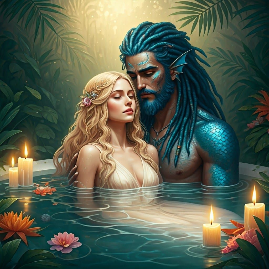 Sensual Goddess in Luminous Water Oasis