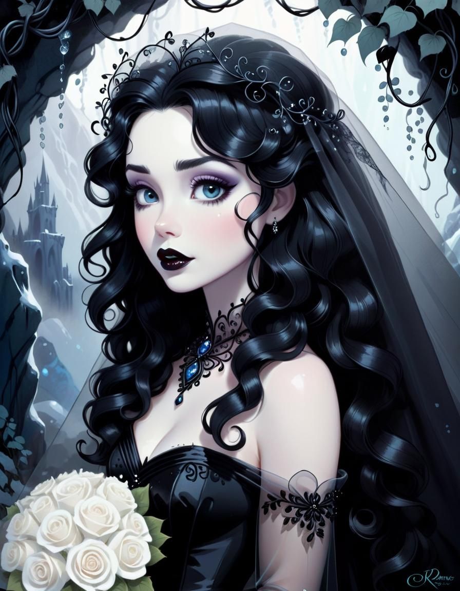Gothic Bride in Disney Cartoon Style