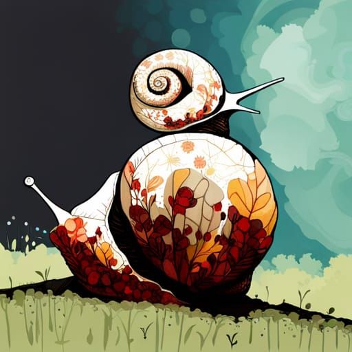 Intricate Snail with Flower Crown, Digital Art