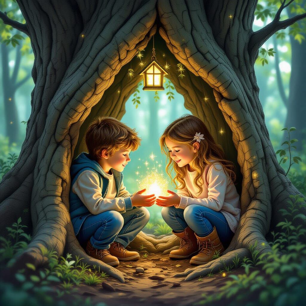 Children Discover Fairy House in Enchanted Forest